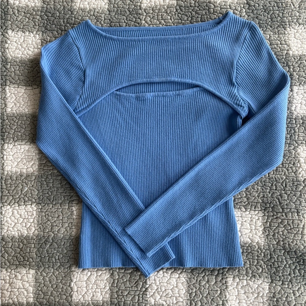 Blue Ribbed Women's Sweater